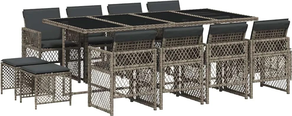 vidaXL Set mobilier de grădină cu perne, 13 piese, gri, poliratan