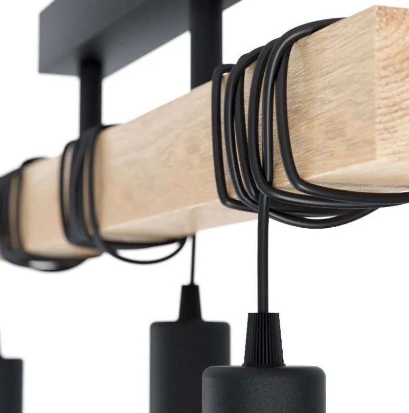 Lustră pendul cu 3 brațe Townshend,  E27 3X60W, metal/lemn, negru/maro