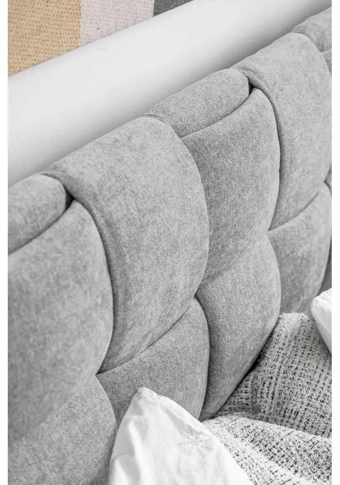 Pat matrimonial gri deschis tapițat cu somieră 180x200 cm Eve – Miuform