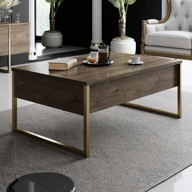 Set de mobilier pentru living Luxe, Nuc- Auriu