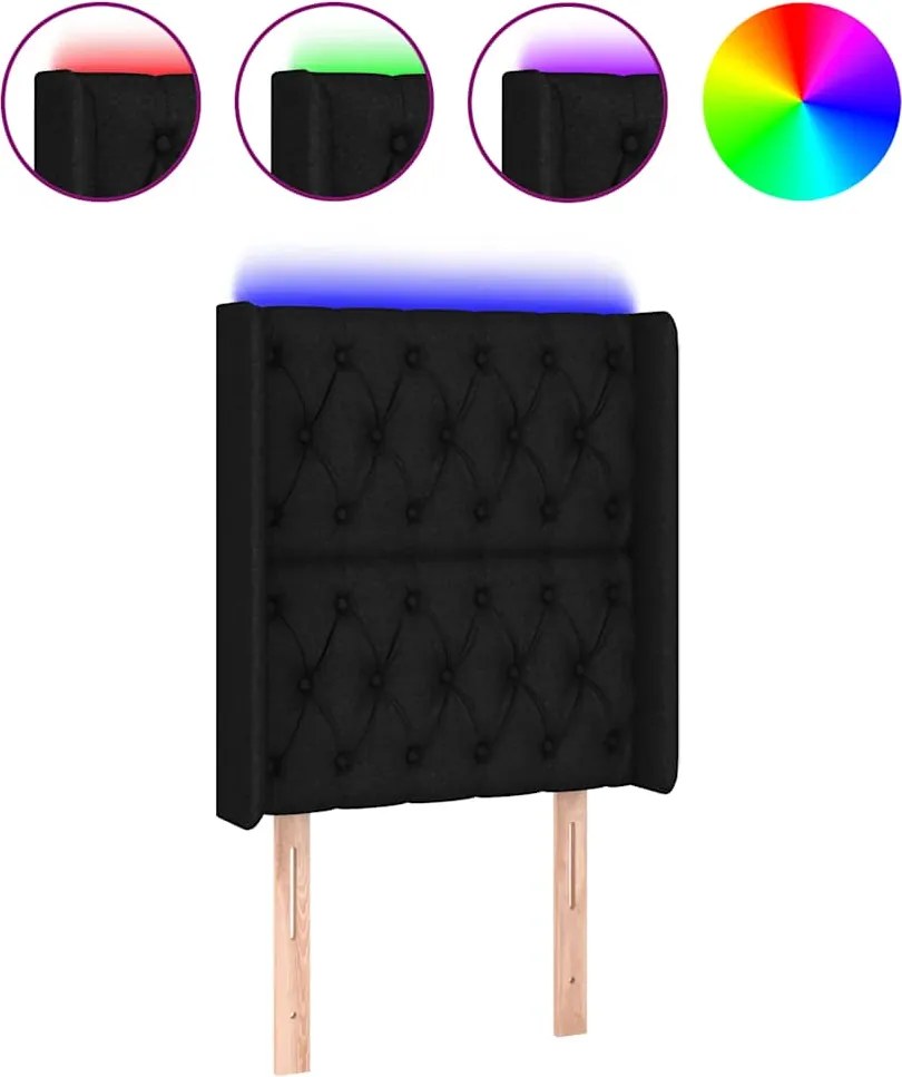 vidaXL Tăblie de pat cu LED, negru, 83x16x118/128 cm, textil