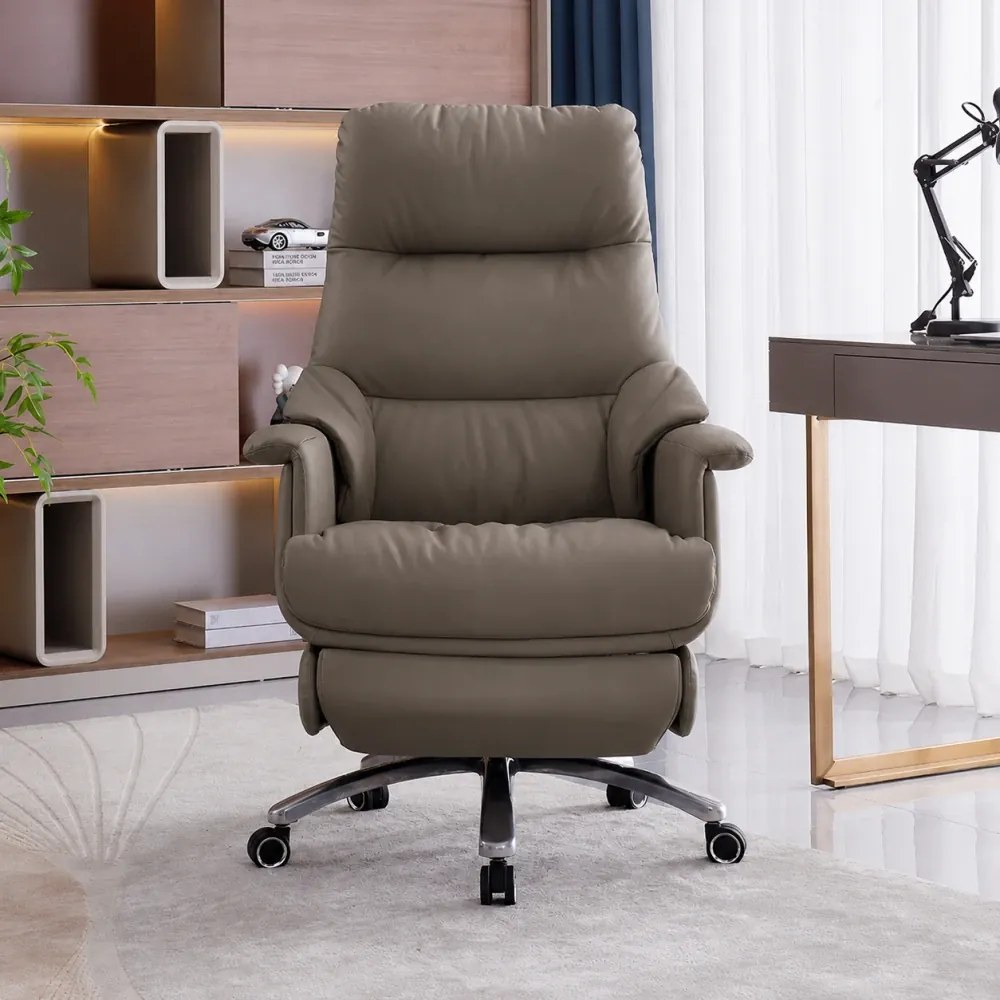 Royal Executive AeroComfort P189 – Scaun Executiv Premium din Piele Naturală, Reclinabil Electric, Încălzire, Ventilație și Masaj Airbag, Suport pentru Picioare, 150 kg, Kaki