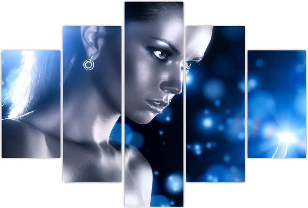 Tablou - Femeia, sclipici albastru (150x105 cm)