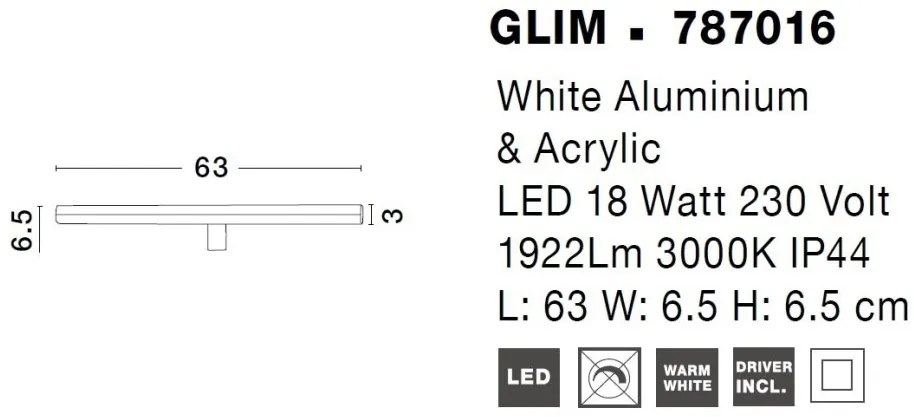 Aplica LED de perete pentru baie design modern Glim alb