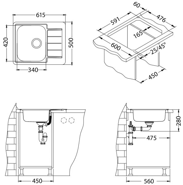 Chiuvetă de bucătărie ALVEUS 1125356 LINE 61,5x50 cm crom