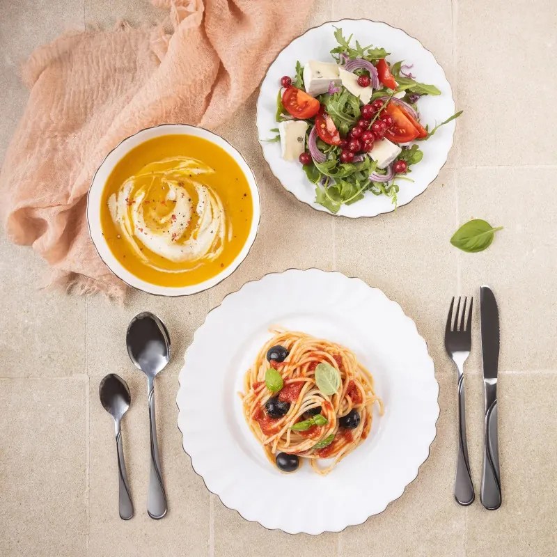 Veselă Kinghoff KH 1921, 18 bucăți, Pentru 6 persoane, Sticlă opală, Alb / Elastic