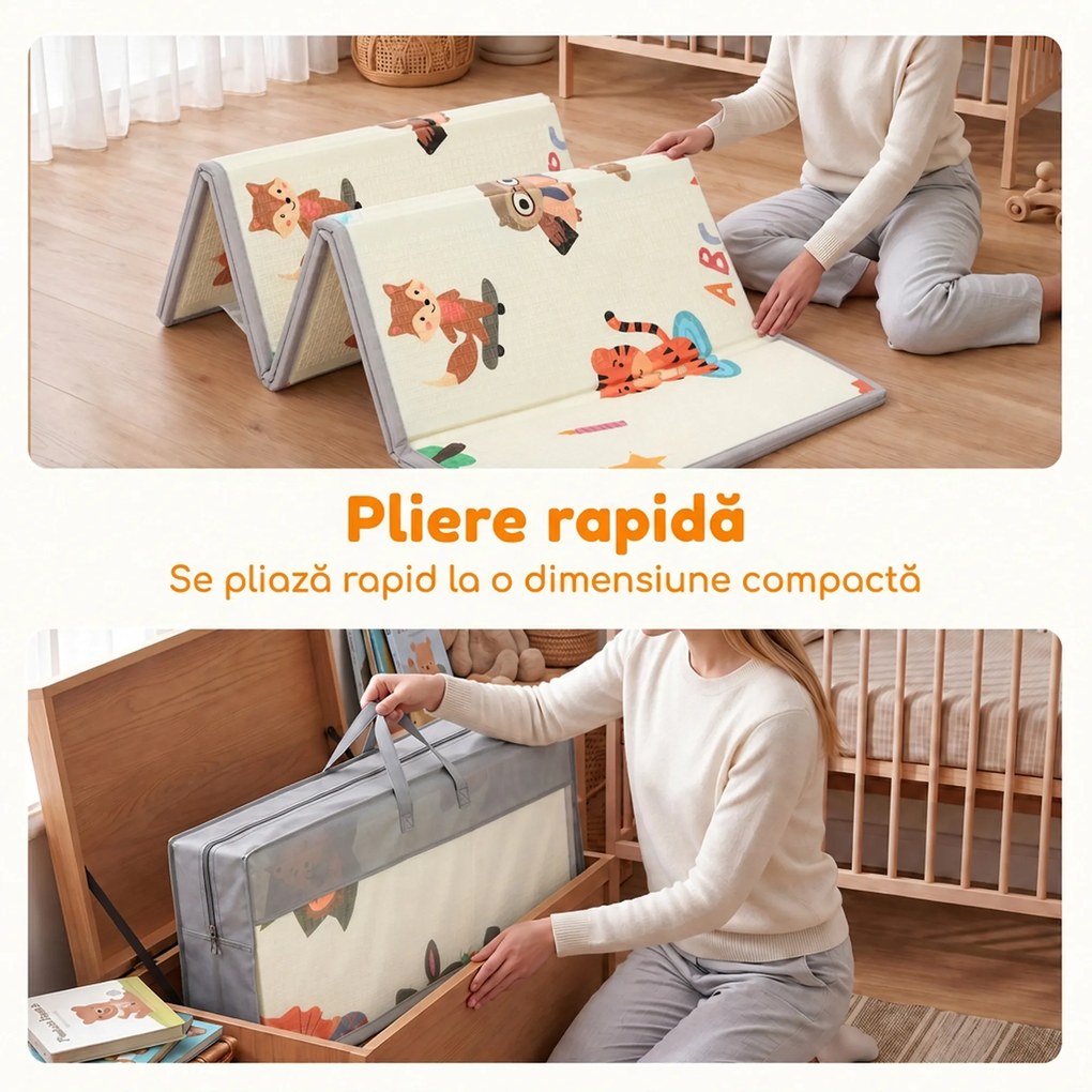 AIYAPLAY Covoraș de joacă pentru copii 200x150x1,5 cm, tematică pădure, pliabil, reversibil, din XPE, 0-3 ani, multicolor | Aosom Romania