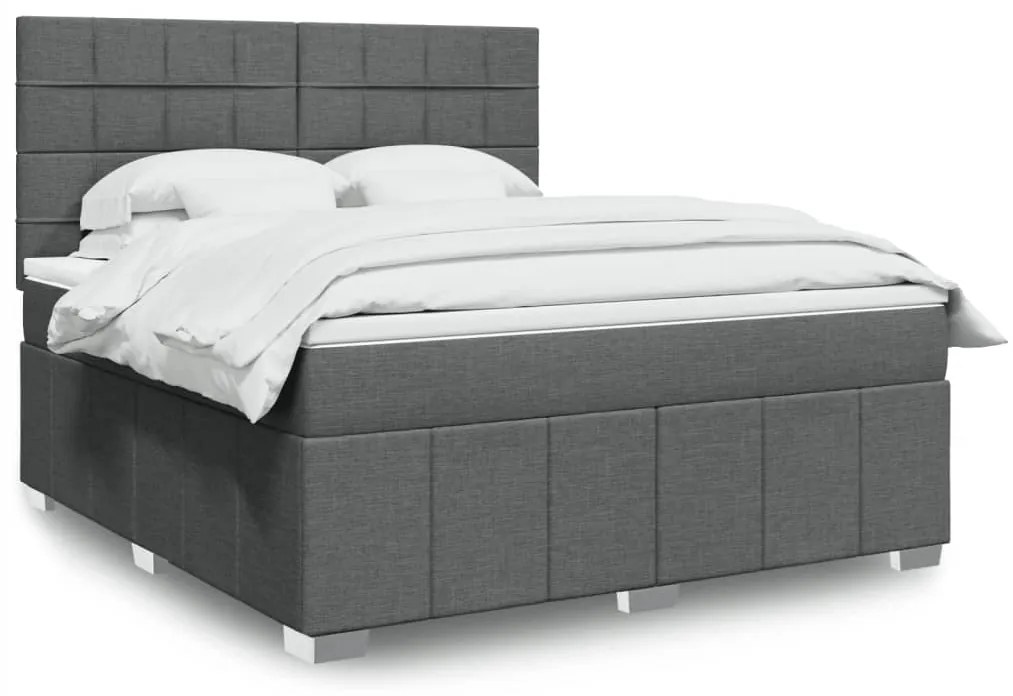 vidaXL Pat box spring cu saltea, gri închis, 180x200 cm, textil