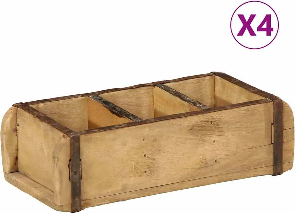 vidaXL Tavă 4 pcs Maro 30 x 14 x 9 cm Lemn recuperat masiv