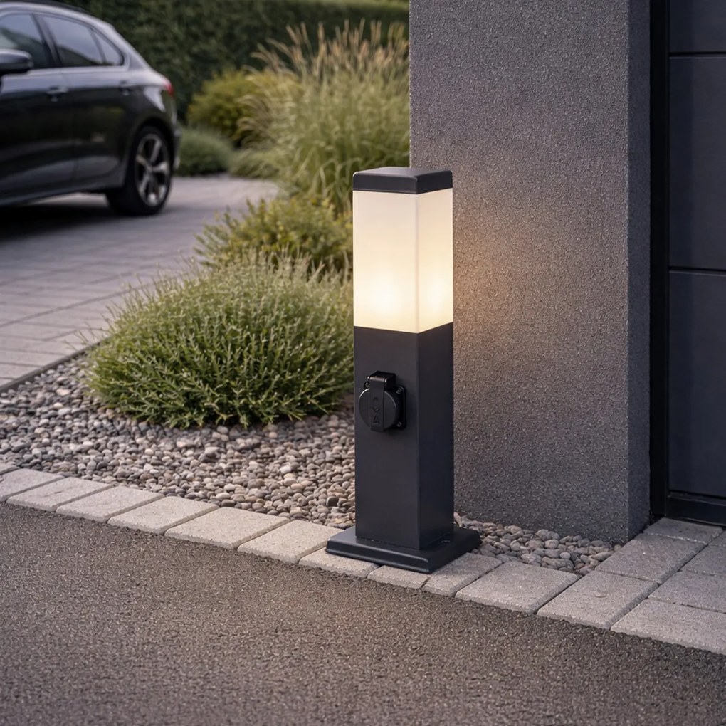 Lampă de exterior gri închis 45 cm cu priză IP44 - Malios