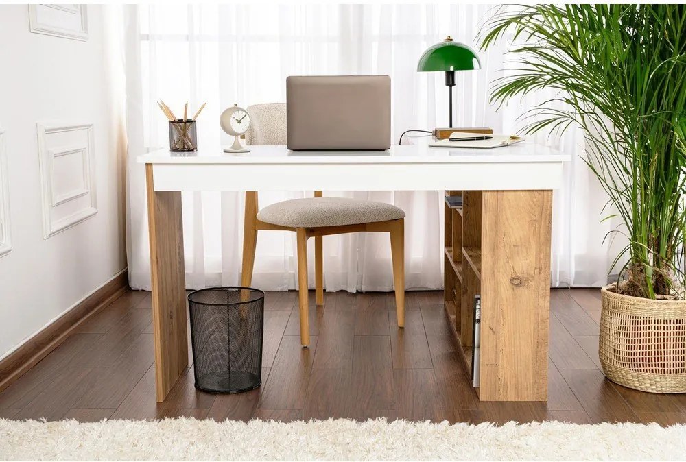 Birou cu aspect de lemn de pin 120x130 cm Vesper – Kalune Design