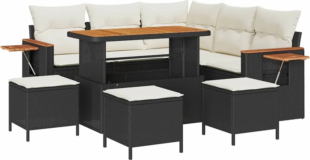 vidaXL Set de canapele pentru grădină cu pernă 9 pcs Negru și Crem