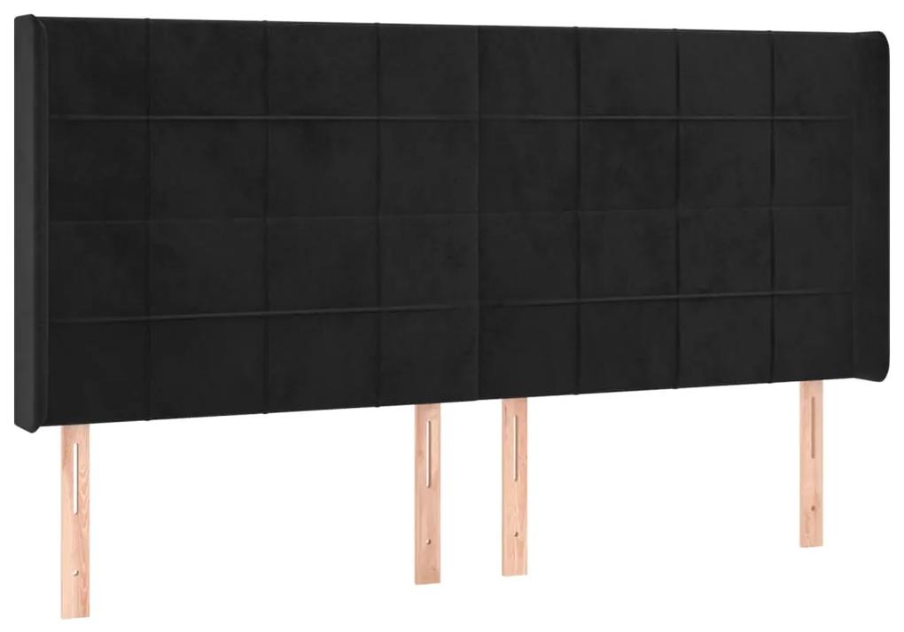3119642 vidaXL Tăblie de pat cu aripioare, negru, 183x16x118/128 cm, catifea