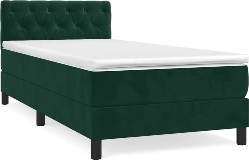 vidaXL Pat box spring cu saltea, verde închis, 80x200 cm, catifea
