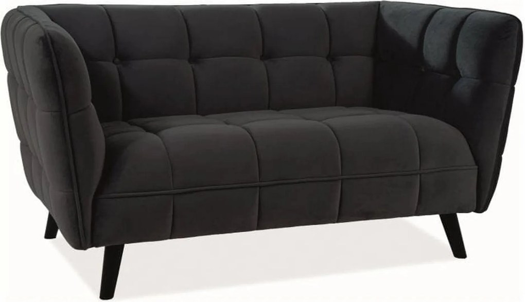 Canapea CASTELLO 2, negru - Bluvel 19, stofa catifelata/lemn, 145x85x7
