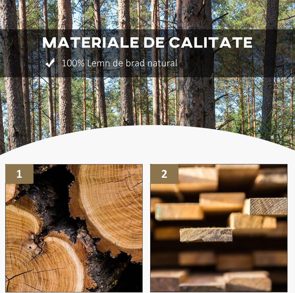 Outsunny Bancă de Grădină cu 2 Locuri, Design cu Roți, Bancă de Exterior din Lemn de Brad, pentru Terasă, Patio și Curte, 98x50x39,5 cm, Aspect Lemn Natural | Aosom Romania