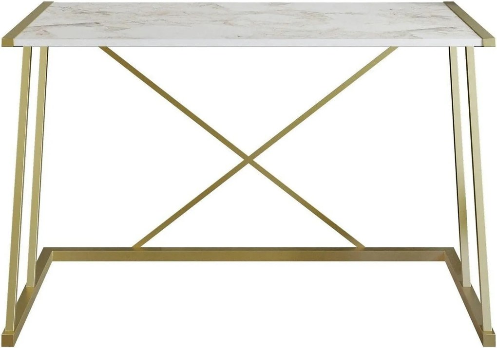 Birou ANEMON, alb/auriu, PAL melaminat/metal, 120x60x75 cm