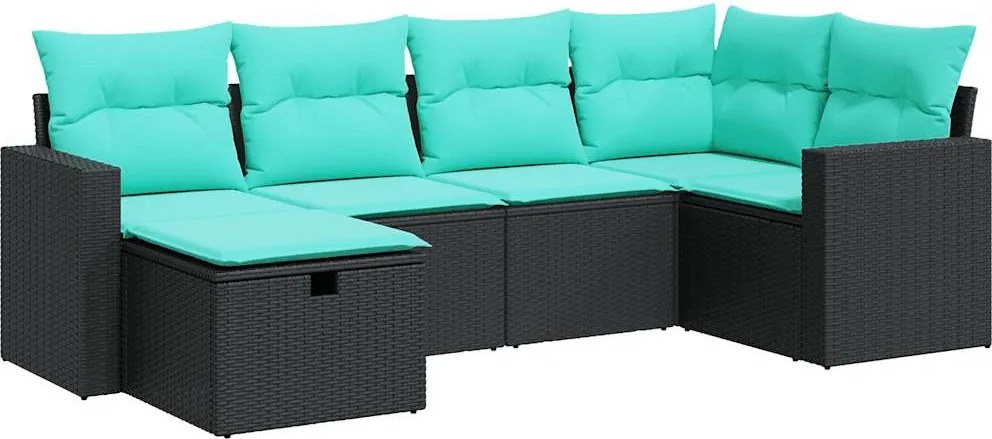 vidaXL Set mobilier de grădină cu perne, 6 piese, negru, poliratan