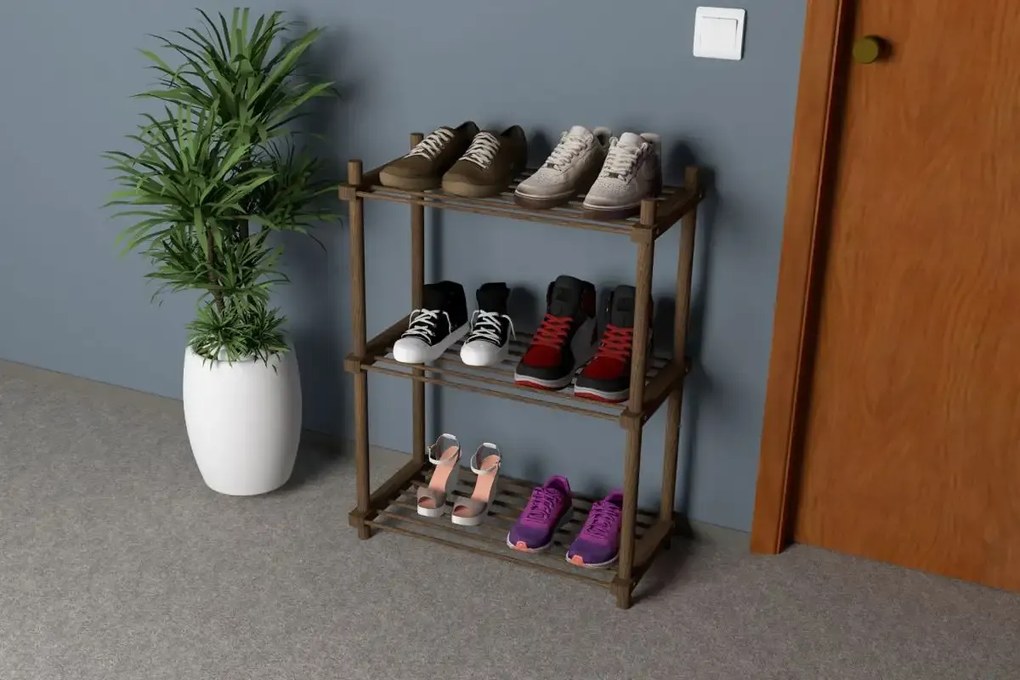 Pantofar cu 3 rafturi Homs, natur, 75 X 57.5 X 30 cm