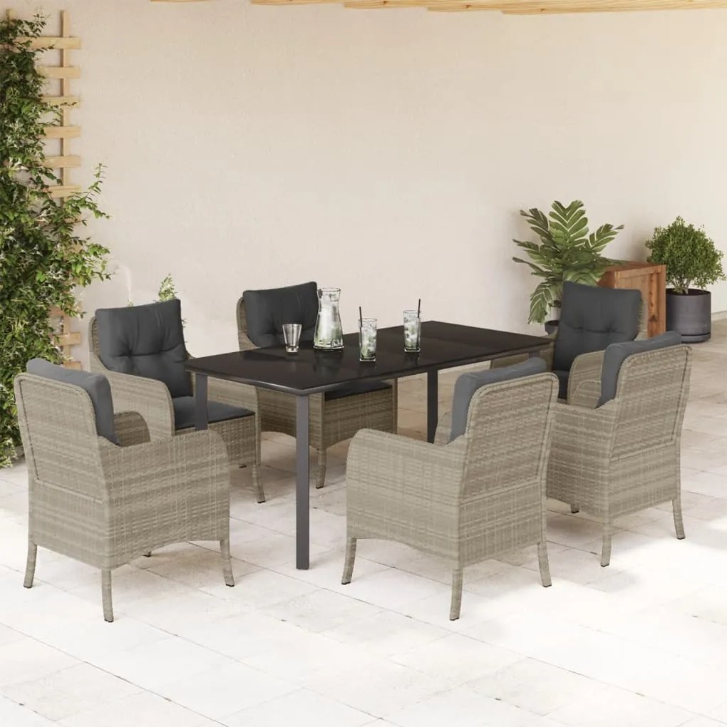 vidaXL Set mobilier de grădină cu perne, 7 piese gri deschis poliratan