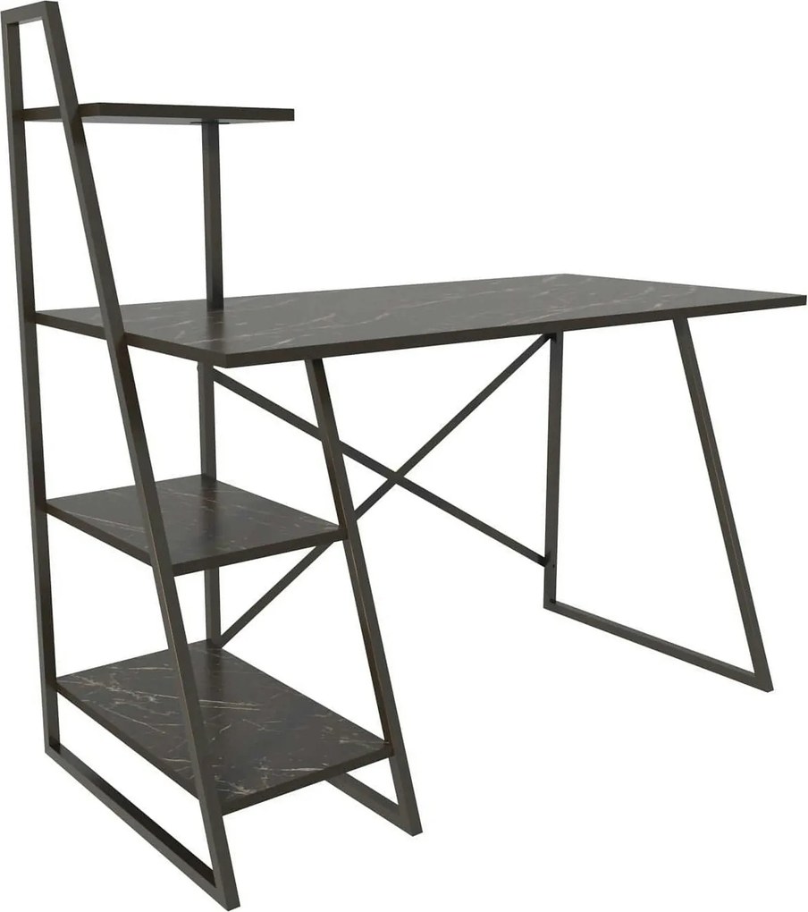 Birou ADMIRA, negru cu efect de marmura, PAL melaminat/metal, 120x60x1