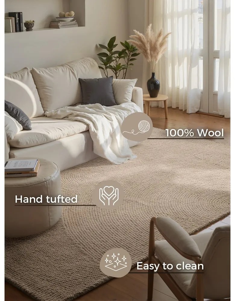 Covor bej țesut manual din lână 120x180 cm Calmio – Hanse Home