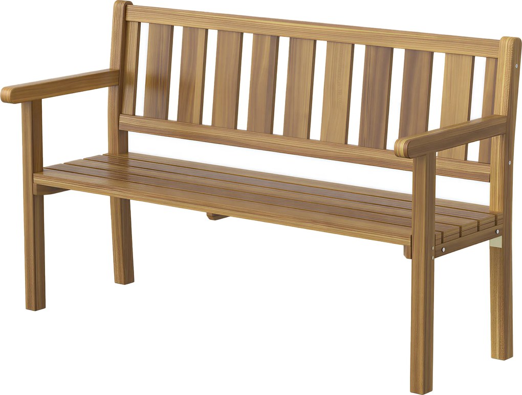 Outsunny Bancă de Grădină pentru 2 Persoane, Bancă de Exterior cu Lamele din Lemn de Molid, Stil Country, Bancă pentru Terasă, Patio și Curte, 150x57x93 cm, Culoare Teak | Aosom Romania