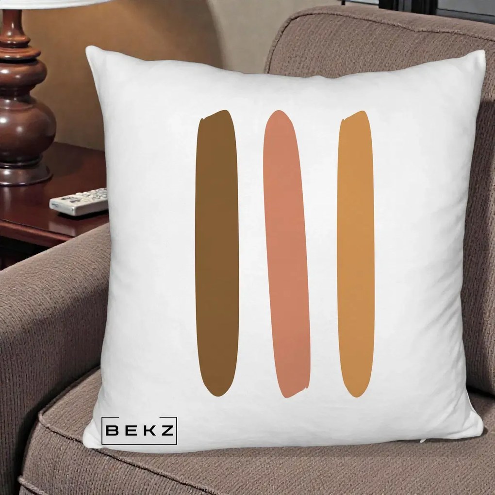 Perna Decorativa Abstract Linii Terracotta, 40x40 cm, Alb Pufos, Husa Detasabila, Perna Inclusa, BEKZ®