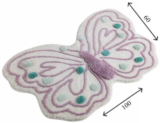 Covoraș de Baie Butterfly, Acrilic, Violet / Alb