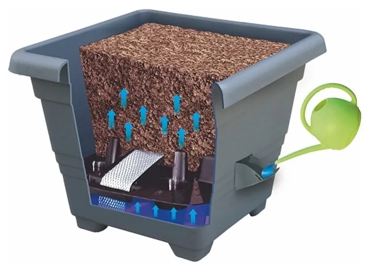 Ghiveci cu auto-udare gri antracit 35 x 35 cm Bergamot - Plastia