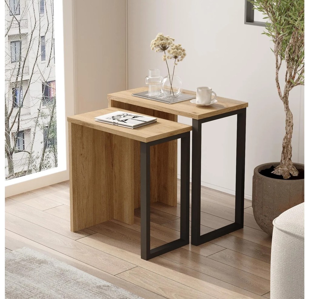 Set 2buc. măsuțe cafea Nimelo 3 (nuc + stejar). Promo -31%. 1094314