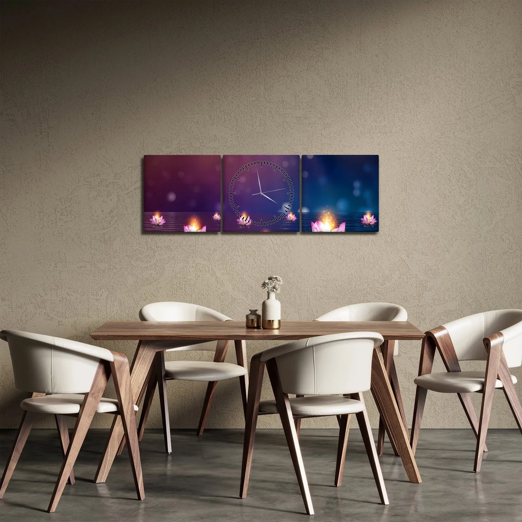 Tablou - Nuferi magici (cu ceas) (90x30 cm)