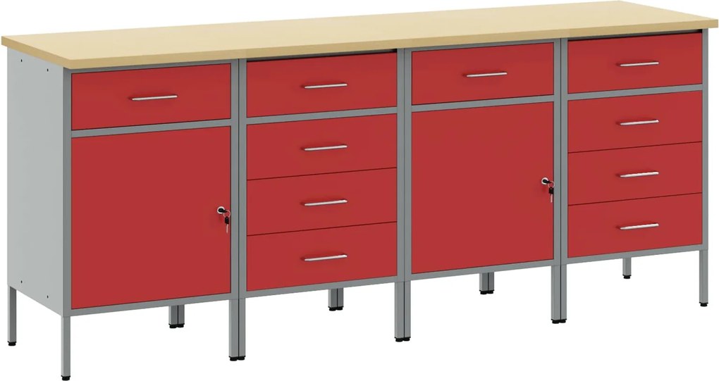 vidaXL Dulap de lucru cu sertar 4 pcs Roșu și gri 200 x 55 x 85 cm