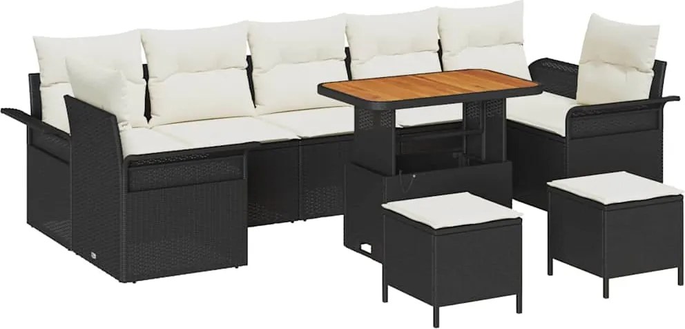 vidaXL Set de canapele pentru grădină cu pernă 10 pcs Negru și Crem