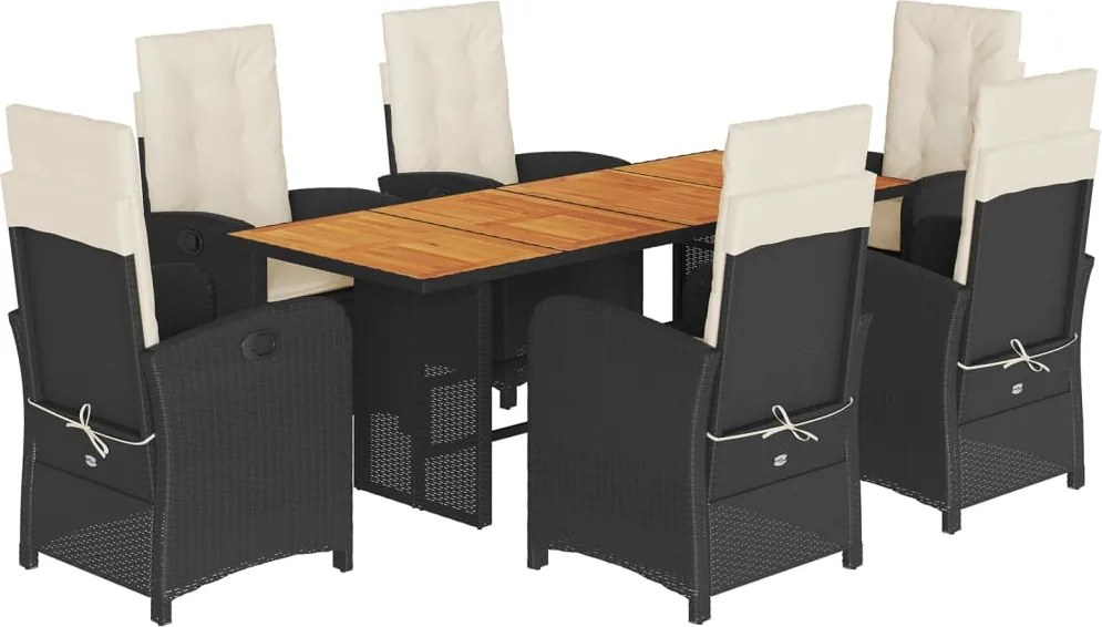 vidaXL Set mobilier de grădină cu perne, 7 piese, negru, poliratan
