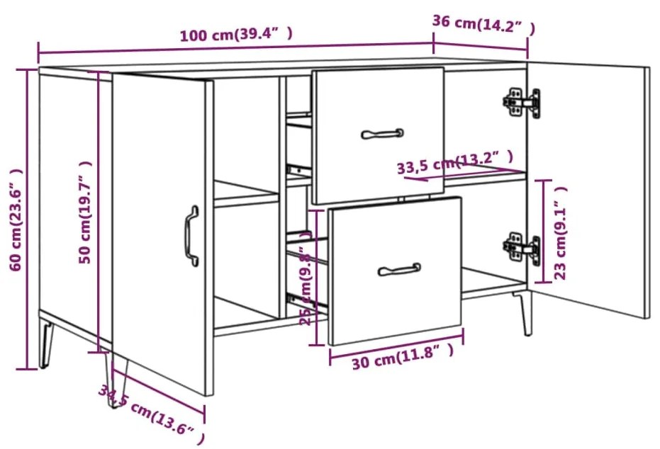 Servanta, stejar maro, 100x36x60 cm, lemn compozit 1, Stejar brun