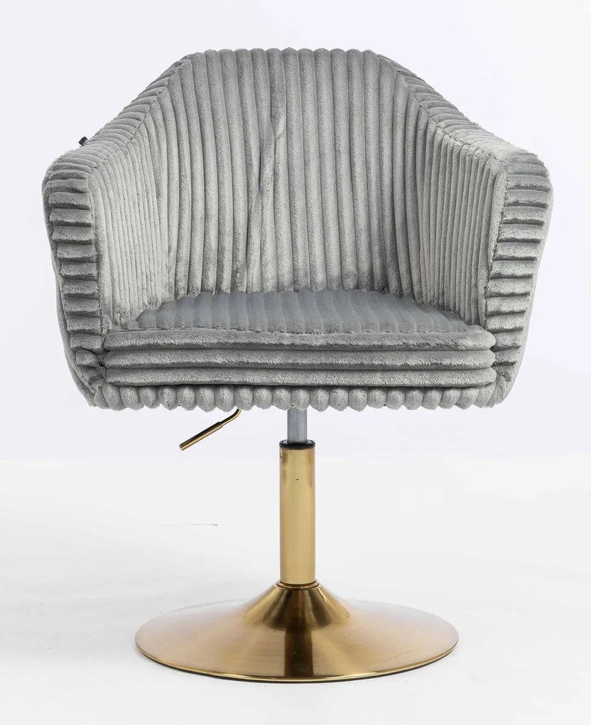 HR832N Scaun Gri Teddy Cord cu Bază Aurie
