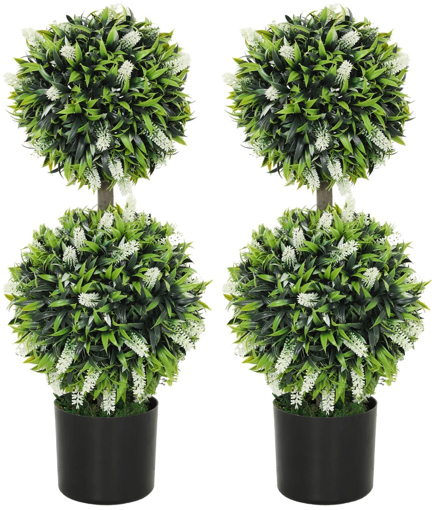 HOMCOM Set 2 plante artificiale, rezistente la UV, în ghiveci cu flori, 70 cm plantă de interior pentru sufragerie, grădină | Aosom Romania
