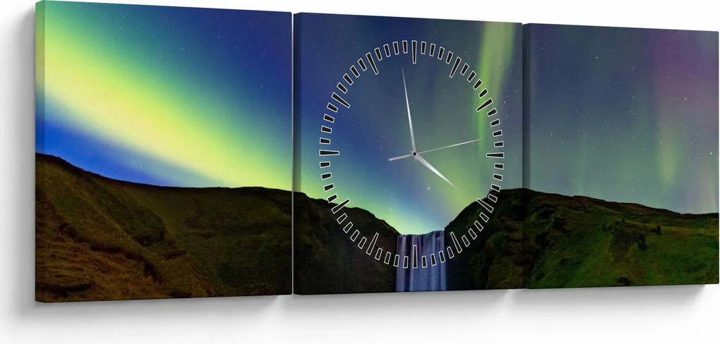 Tablou - Aurora Boreală în Islanda (cu ceas) (90x30 cm)