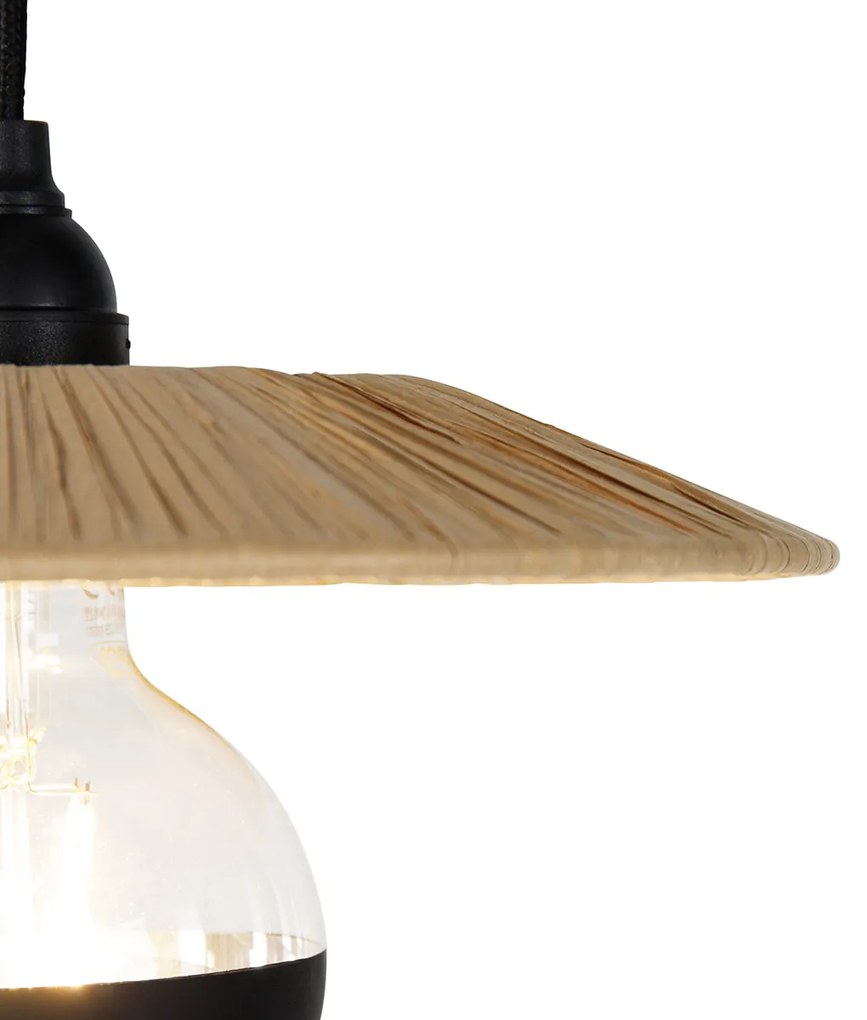 Lampă suspendată rustică neagră cu frânghie 3 lumini - Leia