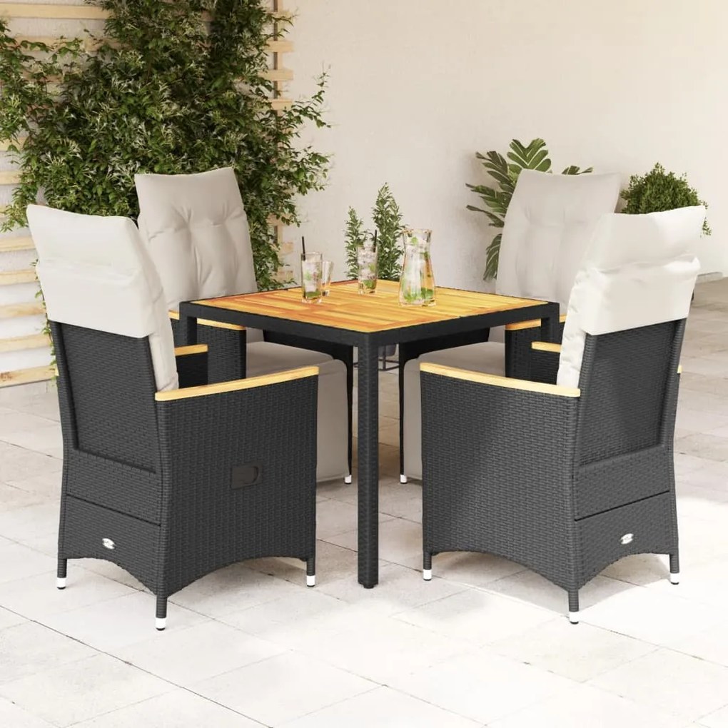 3276960 vidaXL Set bistro de grădină cu perne, 5 piese, negru, poliratan