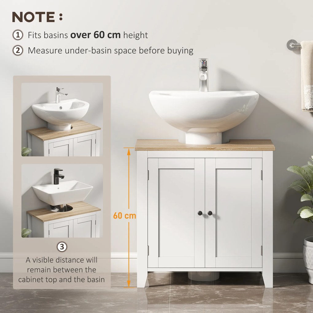 kleankin Dulap pentru Baie, Dulap Sub Chiuvetă, Dulap de Baie cu Formă de U și Raft Intern Reglabil, 60x30x60cm, Alb | Aosom Romania