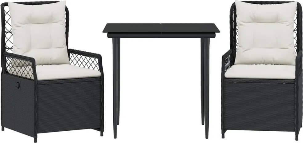 vidaXL Set mobilier de grădină cu perne, 3 piese, negru, poliratan