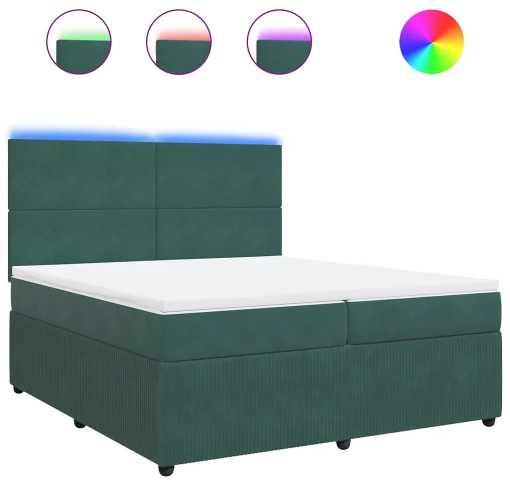 3294727 vidaXL Pat box spring cu saltea, verde închis, 200x200 cm, catifea