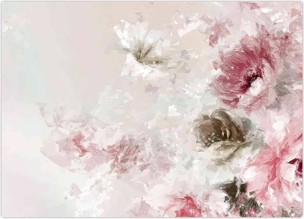 Tablou pe sticlă - Pictura flori roz (70x50 cm)