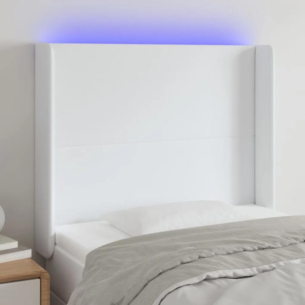 3123841 vidaXL Tăblie de pat cu LED, alb, 83x16x118/128 cm, piele ecologică