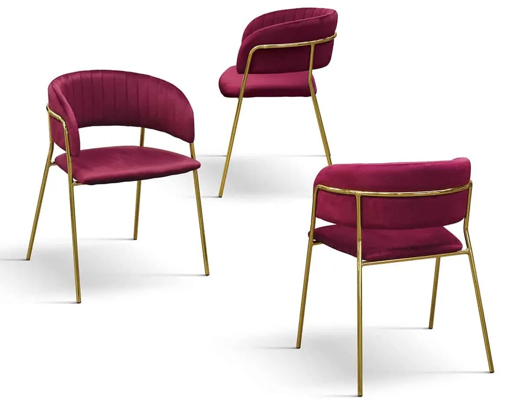 Set 2 scaune Milano, structura metalica aurie, catifea - BORDO - CATIFEA - AURIU - STANDARD
