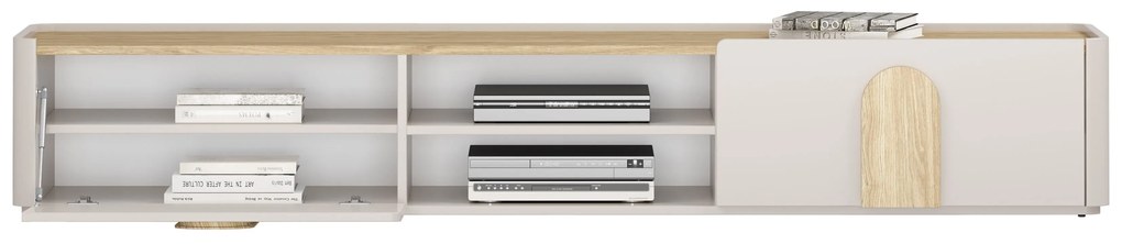 Comodă TV Amilio 220 cm cu sertar - cashmere / stejar uleiat / mânere stejar deschis