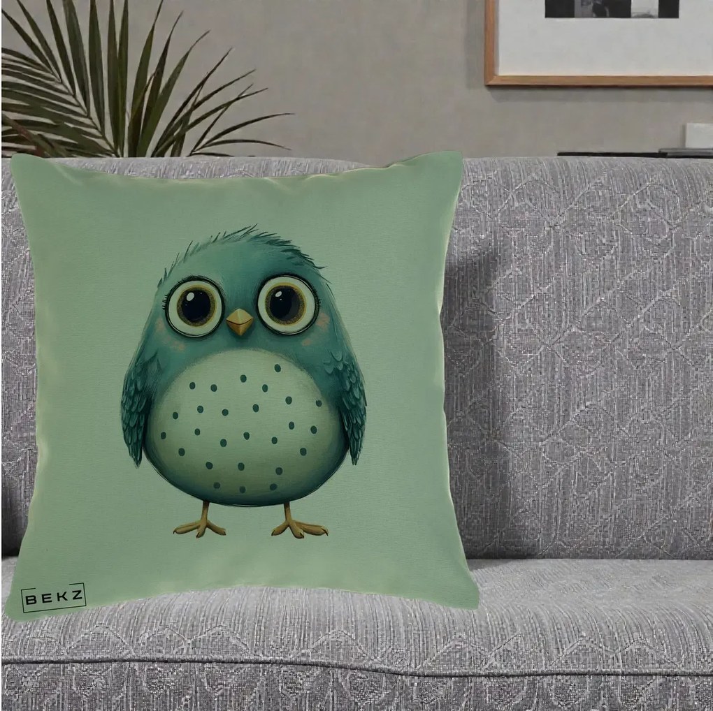 Perna Decorativa Pasare Teal cu Buline Teal, 40x40 cm, Verde, Husa Detasabila, Perna Inclusa, BEKZ®