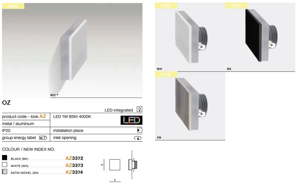 Spot LED incastrabil ambiental trepte/scari OZ alb ZZ AZ3373
